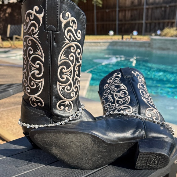 Tony Lama Black and Cream with Rhinestones Heeled Boots - Picture 9 of 9